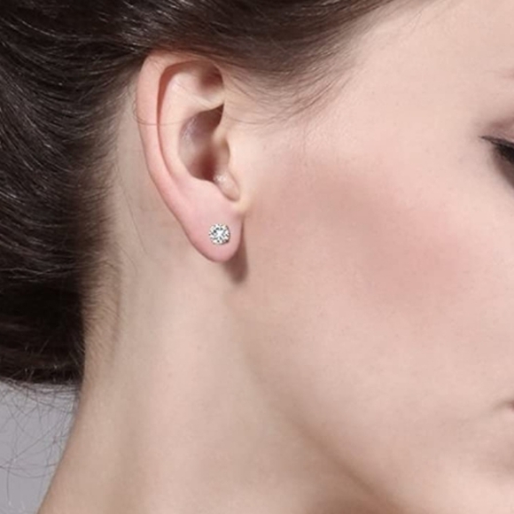 CERTIFIED 14K Yellow Gold .46 Diamond Stud Earrings Moissanite Anniversary - Picture 3 of 5